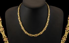 An Attractive and Superior Quality Two Tone 9ct Gold Fancy - Ornate Necklace / Chain. Excellent