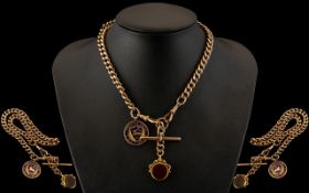 Edwardian Period - Nice Quality 9ct Rose Gold Albert Chain with Attached T-Bar,