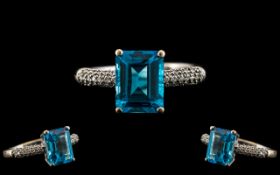 18ct Gold - Superb and Attractive Aquamarine and Diamond Set Dress Ring.