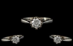 18ct White Gold - Attractive Single Stone Diamond Set Ring.