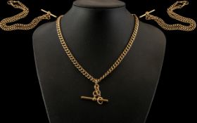 Victorian Period Superb Quality 9ct Gold Double Albert Watch Chain with T-Bar. All Links Stamped 9.