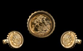 22ct Gold Full Sovereign - Mounted In a 9ct Gold Shank. The Sovereign Dated 1968, London Mint.