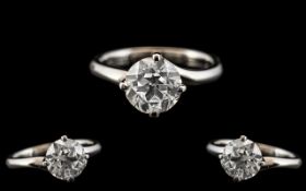 Ladies - 18ct White Gold Single Stone Diamond Set Dress Ring. Fully Hallmarked for 18ct - 750.