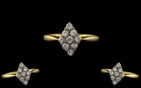 18ct Gold and Platinum Attractive Diamond Set Cluster Ring.