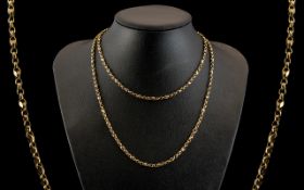 Antique Period - Attractive Diamond Cut 9ct Gold Long Chain. c.1880's. Excellent Colour / Condition.