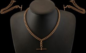 Antique Period - Superb 9ct Rose Gold Double Albert Watch Chain with T-Bar.