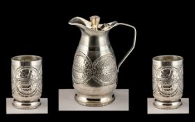High Grade Indian Silver Water Jug and Goblets wonderful quality and design.