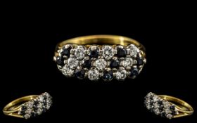 Ladies Attractive 18ct Gold - Diamond and Sapphire Set Dress Ring, Excellent Design.