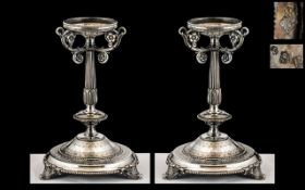 Pair of Early Victorian Heavy Cast Silver Plated Tazzas, the matching pair,