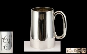 George VI Good Quality Sterling Silver Tankard / Cup of Plain Form with C Shaped Handle.