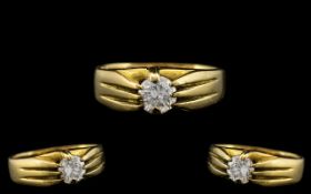 18ct Yellow Gold - Superb Single Stone Diamond Set Ring - Gypsy Setting.