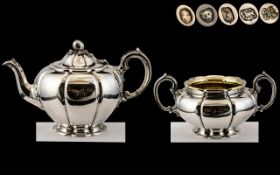 Barnard Brothers - Superb Quality Matched Silver Teapot and Large Twin Handle Sugar Bowl,