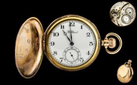American Watch Co Waltham - Keyless 9ct Gold Full Hunter Pocket Watch with Excellent Movement.