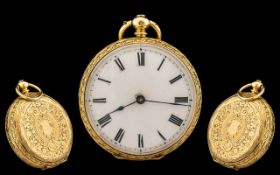 Antique Period - Pleasing and Attractive Swiss made Ladies 18ct Gold Ornate Open Faced Key-wind