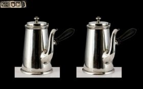 George V - Fine Pair of Sterling Silver Chocolate Pots of Solid Construction and Pleasing