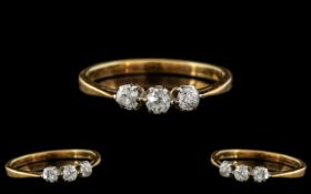 18ct Gold - Attractive 3 Stone Diamond Set Ring.
