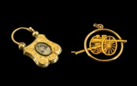 Antique Period - Excellent Quality 18ct Gold Sweetheart Pendant Depicting a 75 Field Cannon In