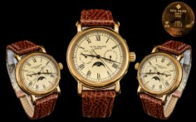 withdrawn Patek Philippe - Signed 18ct Rose Gold Gents Automatic Calendar Moon Phase Wrist Watch,