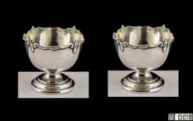 Edwardian Period Pair of Small Salts In the Form of Punch Bowls, Supported on Circular Stepped Base.