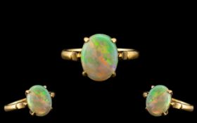 9ct Gold - Attractive Single Stone Opal Set Ring.