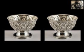 Victorian Period Top Quality Pair of Small Sterling Silver Salts of Exquisite Form and Decoration.