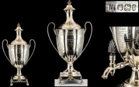 Victorian Period - Large and Magnificent Sterling Silver Twin Handle Trophy, Shaped Samovar,