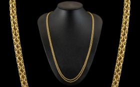 Antique Period Superior Quality 9ct Gold Muff Chain - Triple Link Design, Marked 9ct.