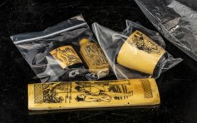Selection of Four Man / Woman Erotic Bone Carvings, Includes Two Scent Bottles and Snuff Boxes.