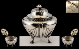 Late Victorian Period - Superb Quality Sterling Silver Hinged Tea Caddy, Wonderful Design and Form,