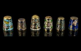 Antique Period - A Small Collection of Gilt and Cloisonne / Enamel Thimbles ( 6 ) In Total.
