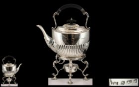 George VI Superb Quality Sterling Silver Spirit Kettle and Stand of Pleasing Proportions.