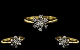 18ct Gold - Attractive Diamond Set Ring - Contemporary Design, Flower head Setting. Fully Hallmarked