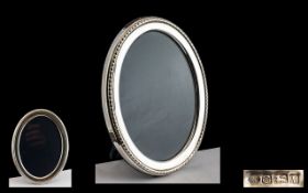 Queen Elizabeth II Oval Shaped Sterling Silver Photo Frame - For Desk on Table.