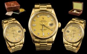 Rolex - 18ct Gold Gents Oyster Perpetual Diamond Dial Chronometer Wrist Watch,