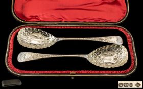 Late Victorian Period Superb Pair of Sterling Silver Fruit Salad Servers,