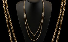 Victorian Period 1837 - 1900 Superb Quality 9ct Gold Long Muff Chain, Stamped for 9ct Gold.