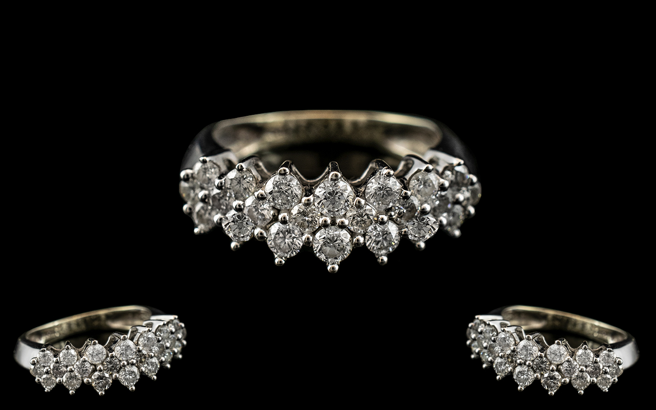 10ct White Gold - Attractive Diamond Set Dress Ring of Contemporary Design.