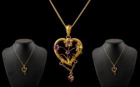9ct Gold Edwardian Floral Pendant with Gold Chain.