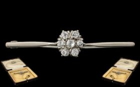 Antique Period - 18ct White Gold Attractive Diamond Set Brooch with Safety Chain.