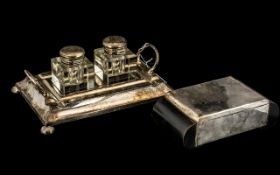 Silver Plated Double Well Desk Inkstand