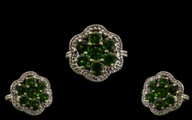 9ct Gold - Attractive Diamond and Green