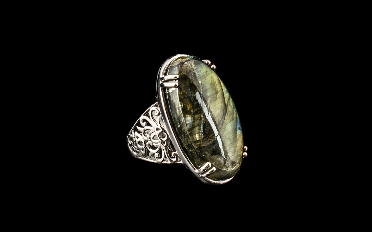 Labradorite Elongated Oval Statement Rin