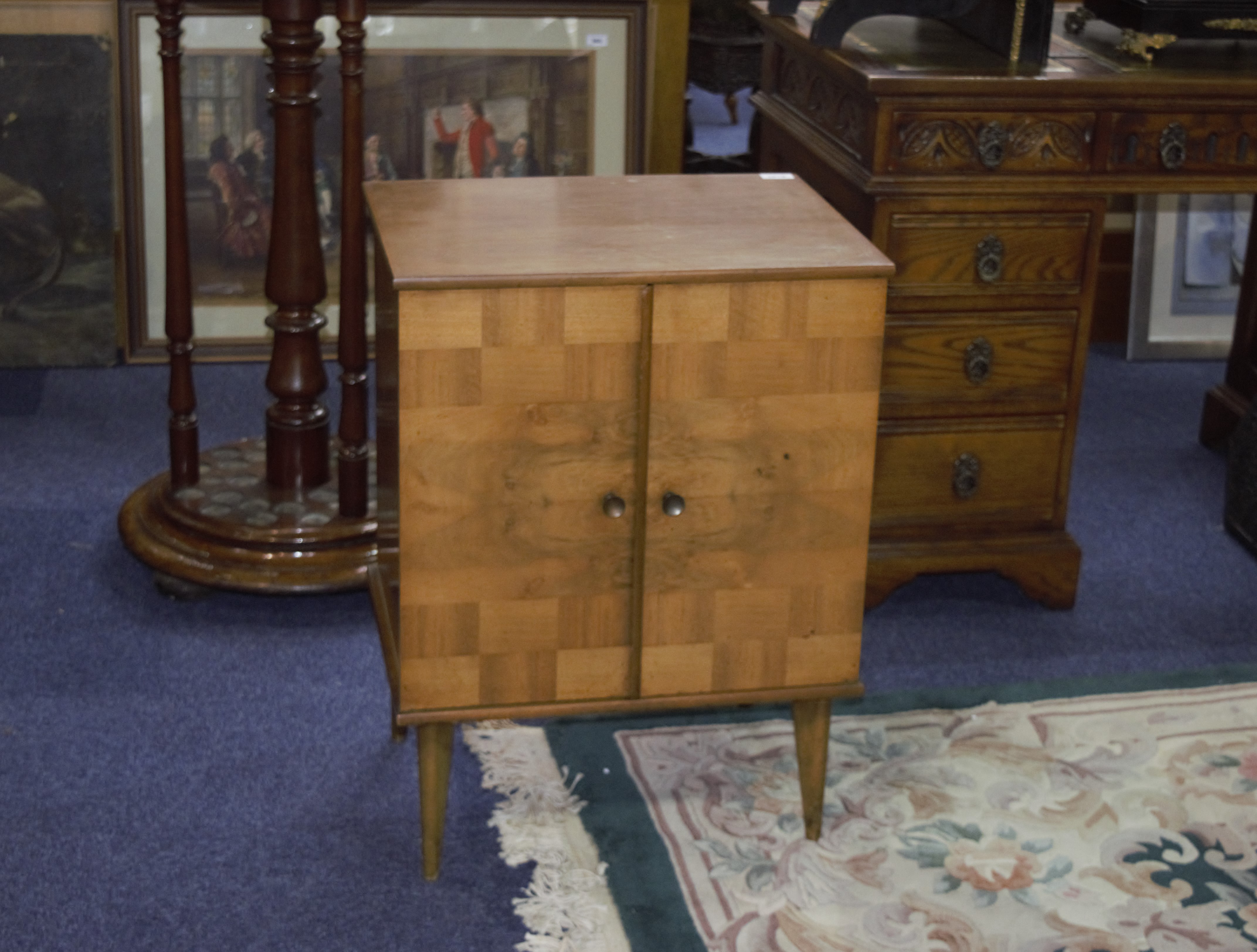 Unusual 1960s Record Cabinet with fitted LP compartments 1 - 18 with walnut and teak inlaid to the