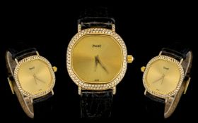 Piaget - 18ct Gold and Diamond Set Ladies Wrist Watch with Original Piaget Signed Buckle,
