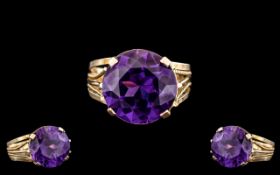 Egyptian 18ct Gold - Pleasing Single Stone Amethyst Ring, Shank of Ornate Design. The Large
