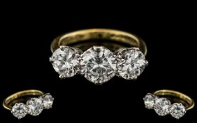 18ct Gold and Platinum - Superb 3 Stone Diamond Set Ring. Full Hallmark to Interior of Shank.