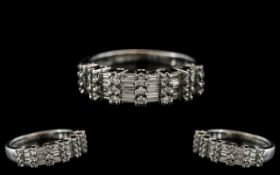 Ladies 18ct White Gold Baguette and Brilliant Cut Diamond Set Ring with Full Hallmark for 18ct -