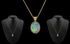 Antique Period - 19th Century Attractive 15ct Gold Opal and Diamond Set Pendant,