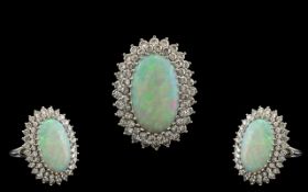 18ct White Gold - Superb Quality Opal and Diamond Set Dress Ring or Impressive Proportions / Design.