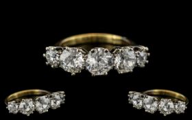 18ct Gold and Platinum - Superb Quality 5 Stone Diamond Set Ring.